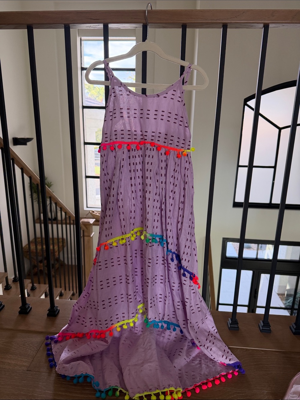 Lola + The Boys Lavender Maxi Dress with Neon Pom Trim